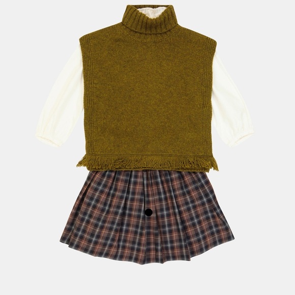 Bonpoint Girls Yak Wool/Wool Olive Turtleneck Sleeveless Sweater Poncho Size 12 - Picture 2 of 10